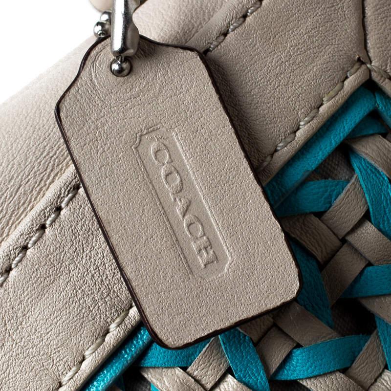 Coach Beige/Blue Caning Leather Flap Wristlet Clutch 3