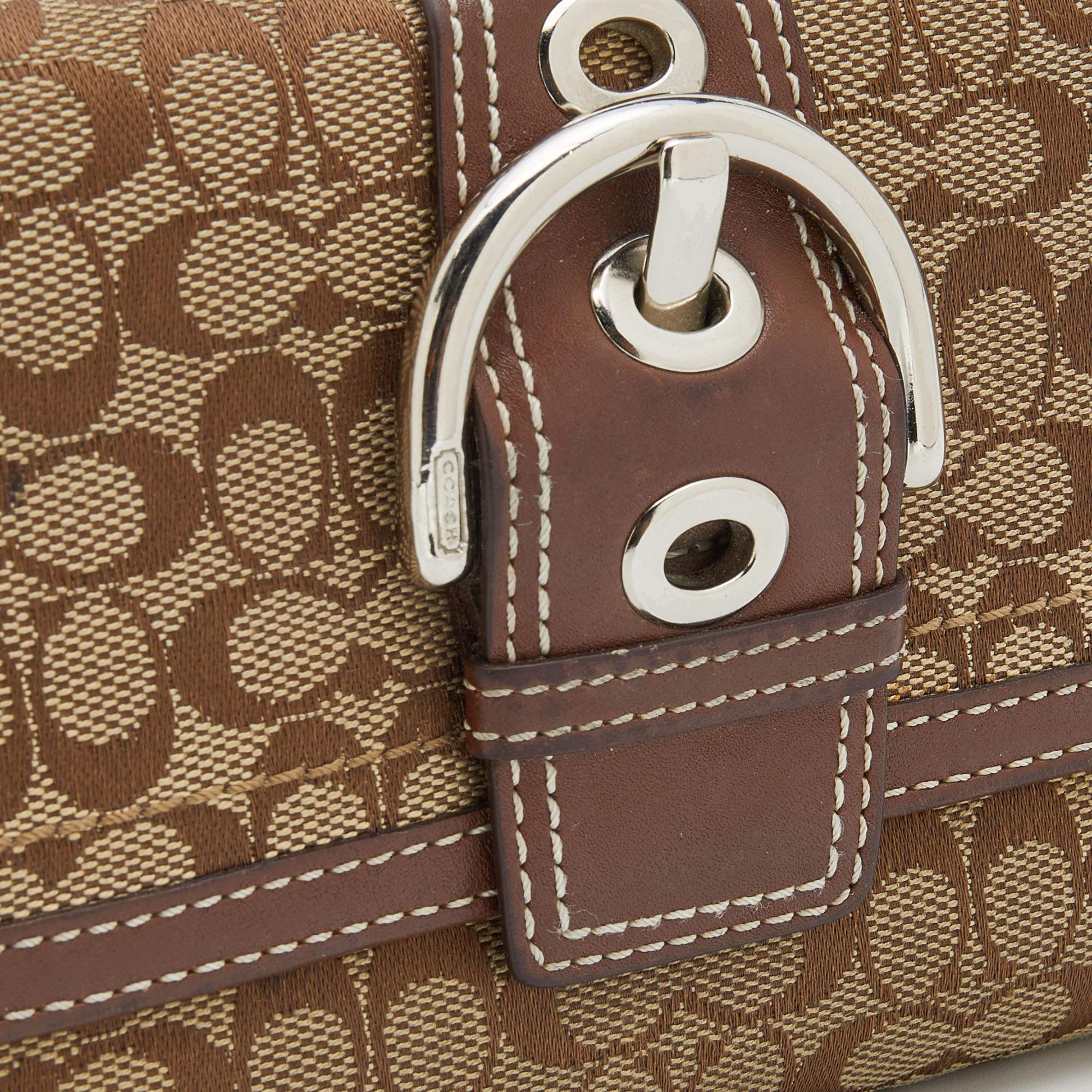 Coach Beige/Brown Signature Canvas and Leather Buckle Detail Continental Wallet 1