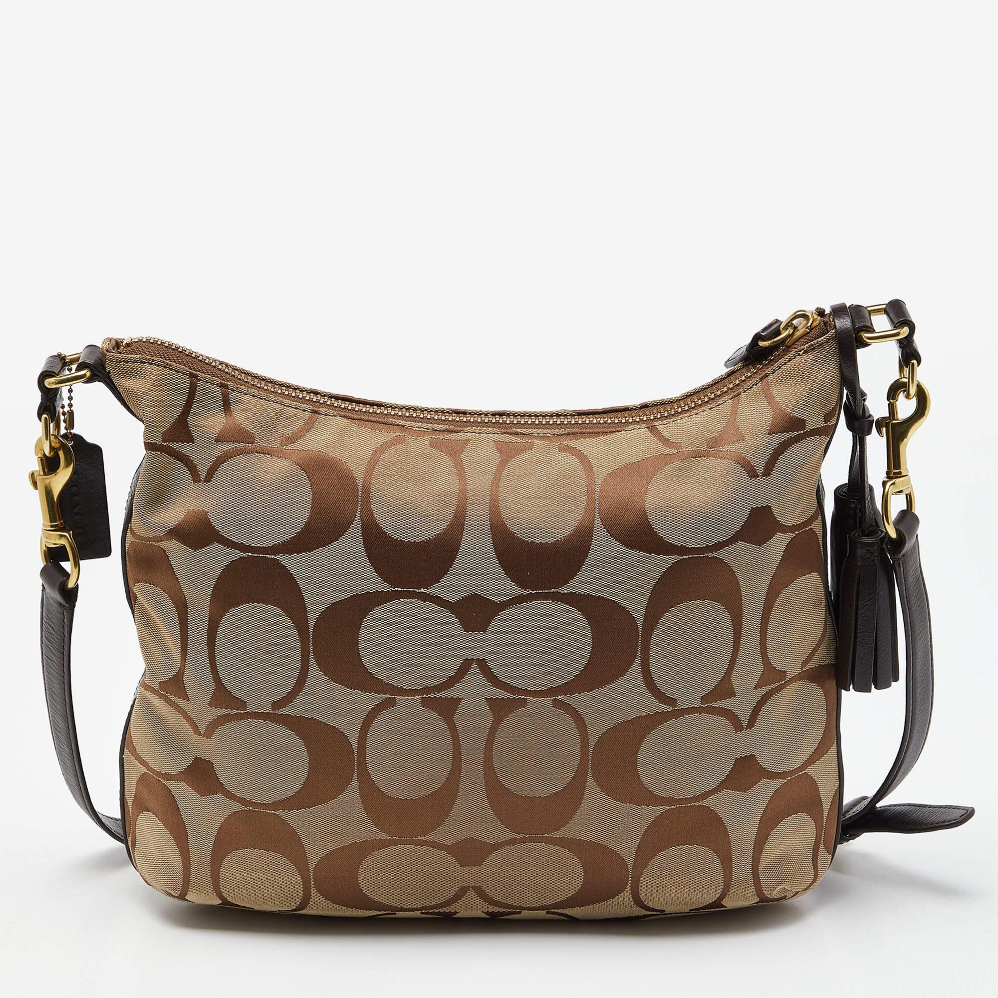 Women's Coach Beige/Brown Signature Canvas and Leather Courtenay Crossbody Bag