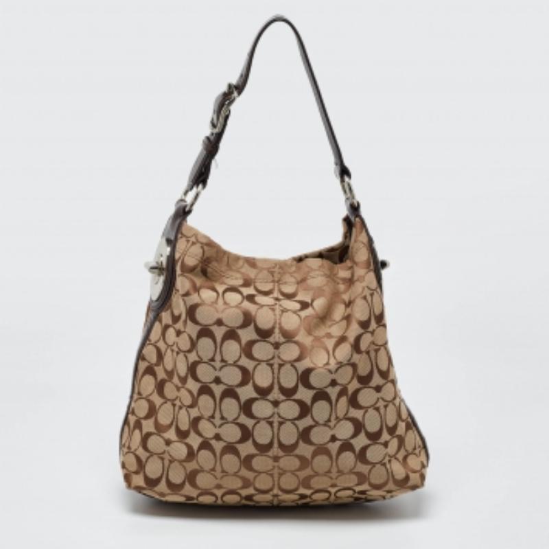 Hobo Coach de lona y piel Beige/Marrón Signature en venta 1