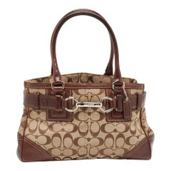 Coach Beige/Brown Signature Canvas and Leather Satchel