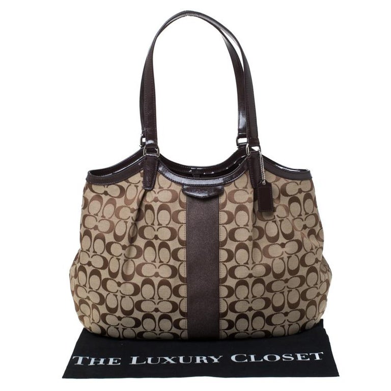 Coach Beige/Brown Signature Canvas and Patent Leather Shoulder Bag For