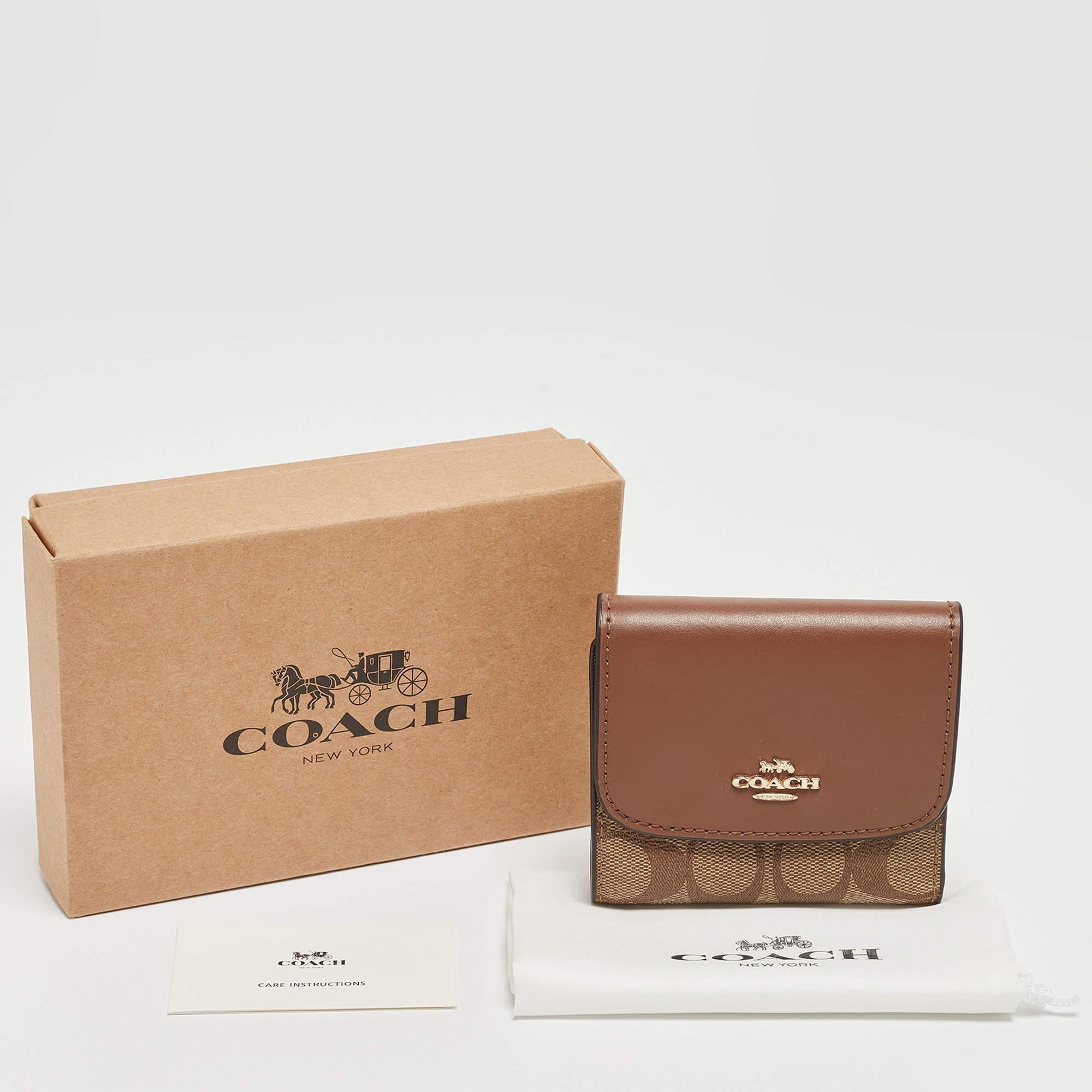 Coach Beige/Brown Signature Coated Canvas and Leather Trifold Wallet 6