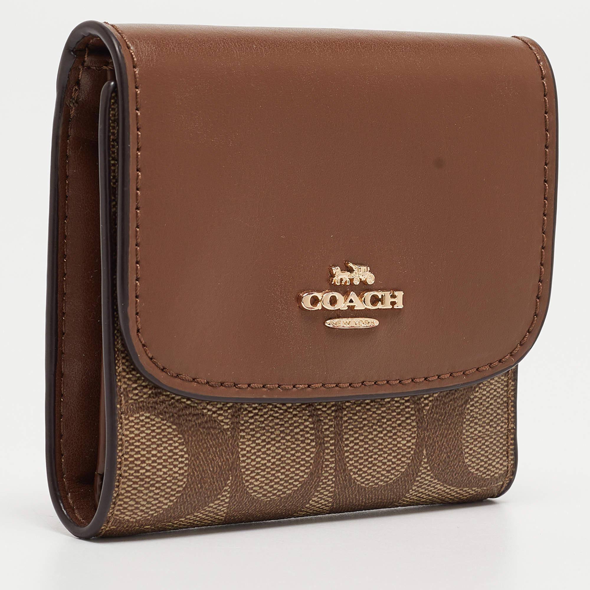 Coach Beige/Brown Signature Coated Canvas and Leather Trifold Wallet 1
