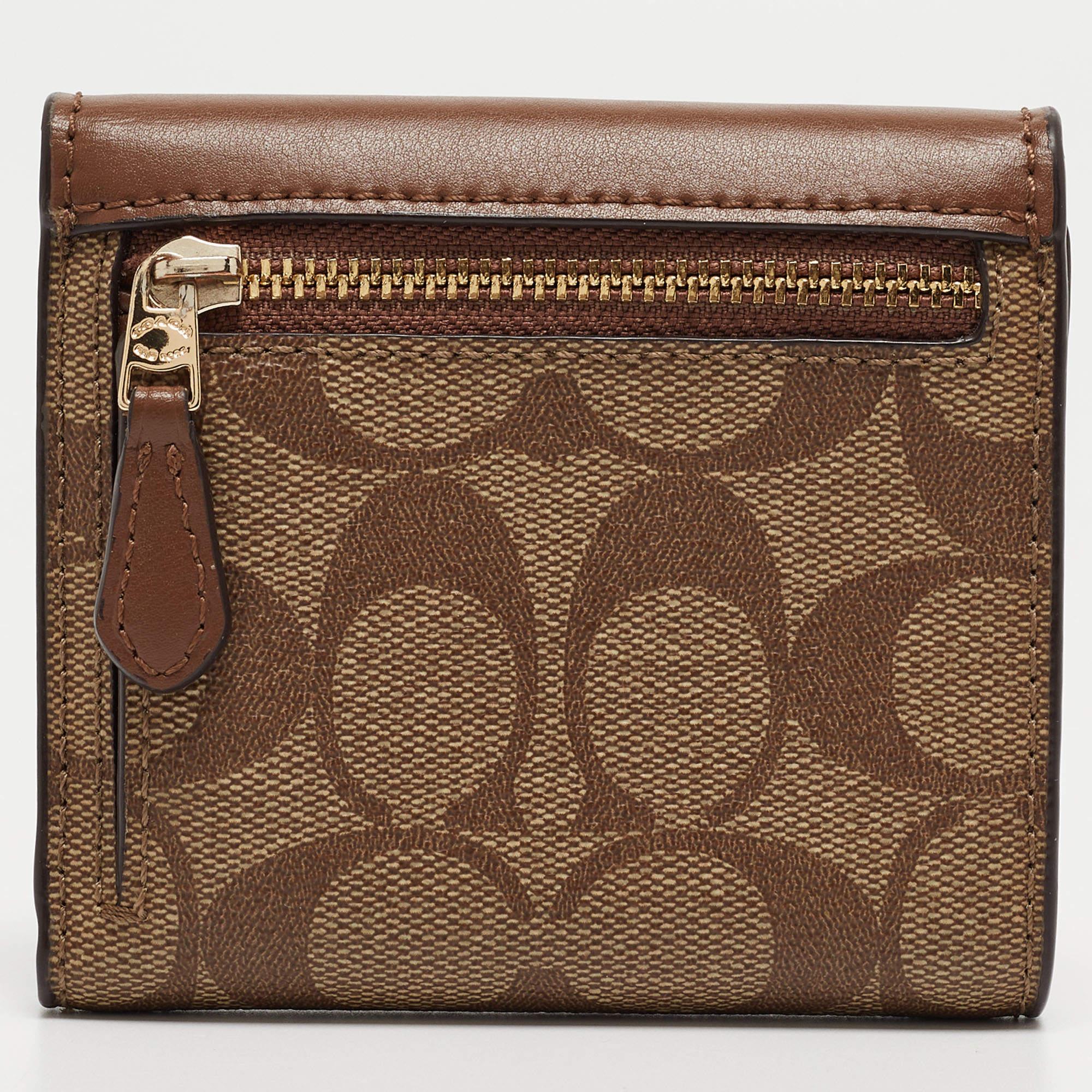 Coach Beige/Brown Signature Coated Canvas and Leather Trifold Wallet 2