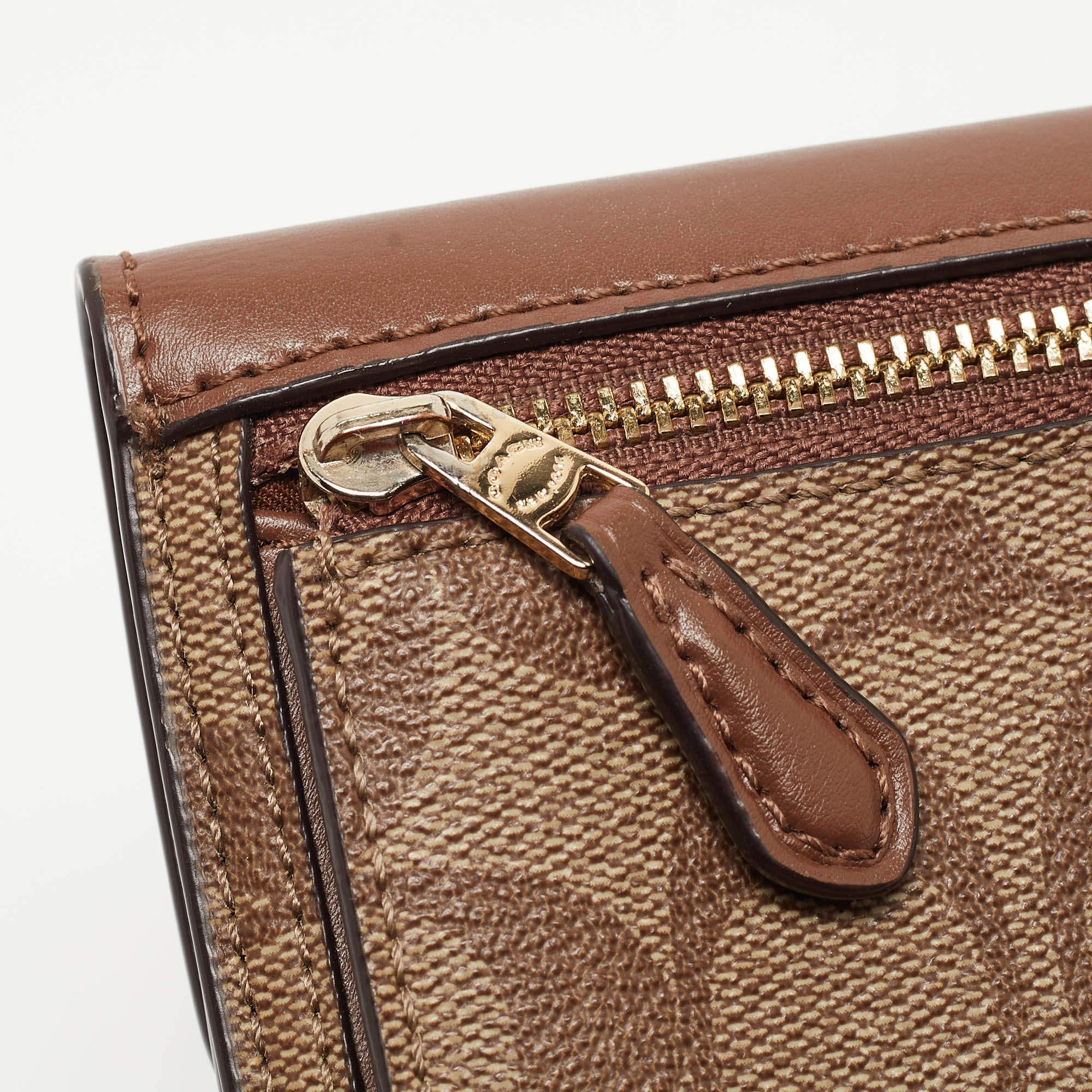 Coach Beige/Brown Signature Coated Canvas and Leather Trifold Wallet 4