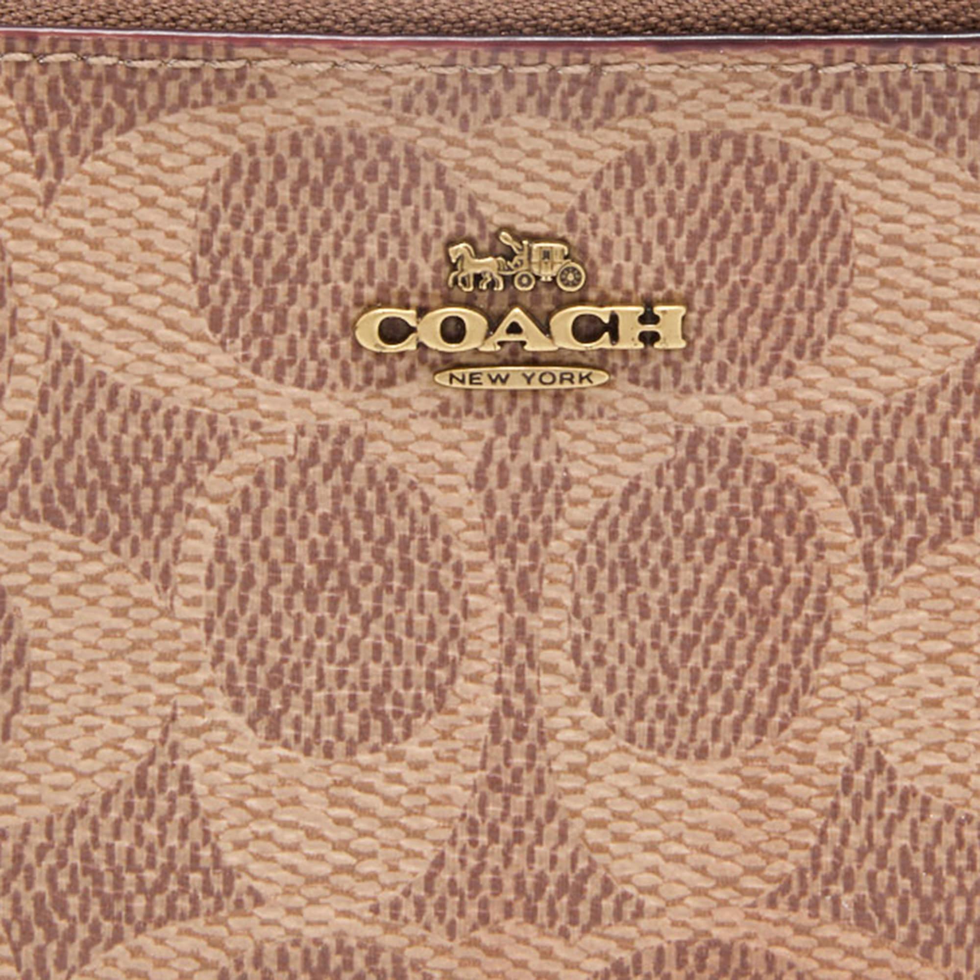 Coach Beige/Brown Signature Coated Canvas and Leather Zip Skinny ID Case For Sale 2