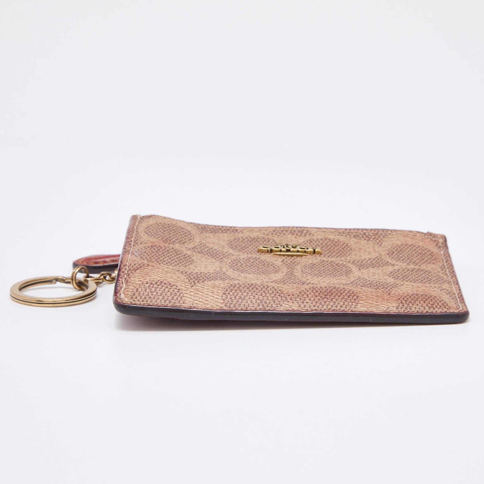 Coach Beige/Brown Signature Coated Canvas and Leather Zip Skinny ID Case For Sale 3