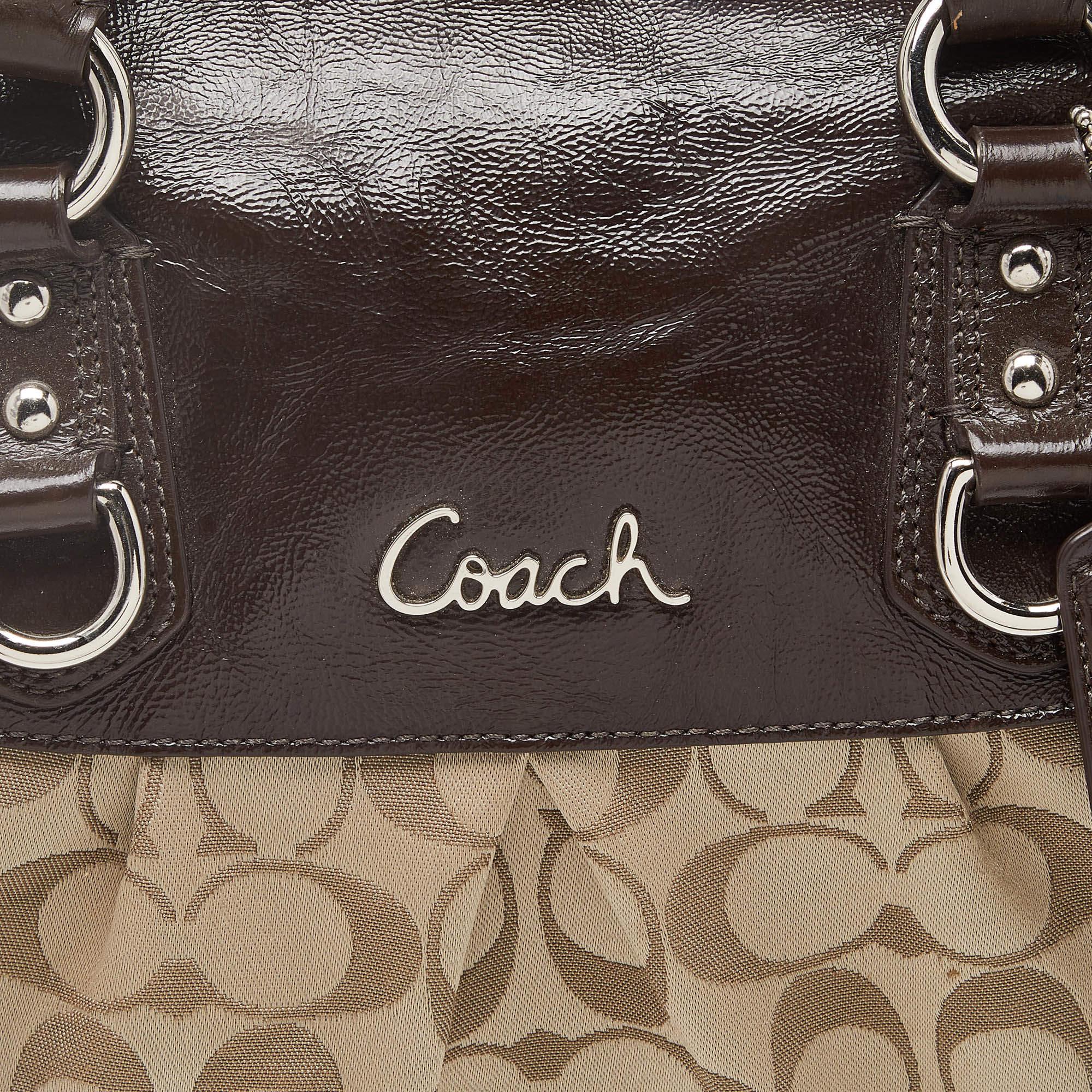 Coach Beige/Brown Signature Fabric and Patent Leather Ashley Bag 1