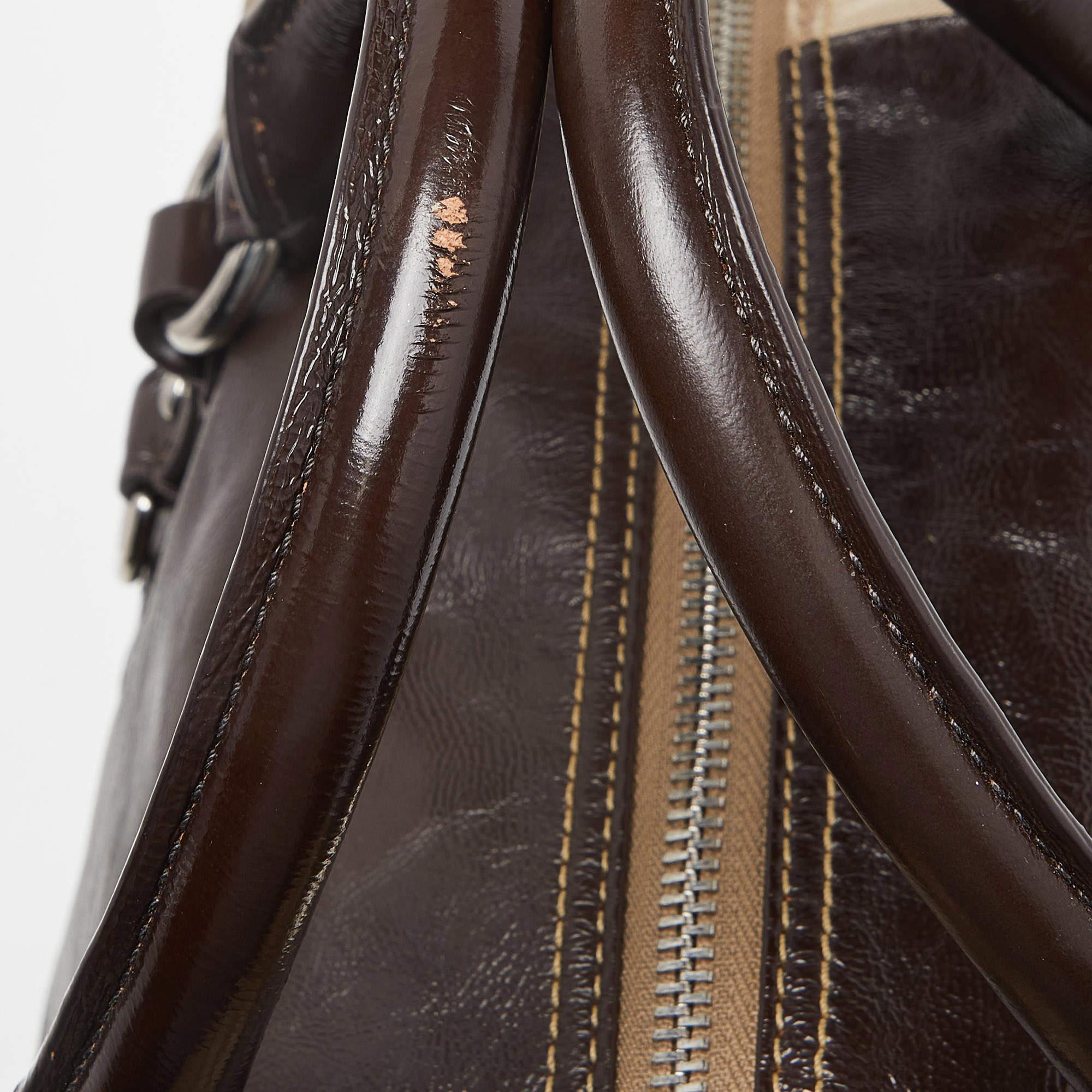 Coach Beige/Brown Signature Fabric and Patent Leather Ashley Bag 2