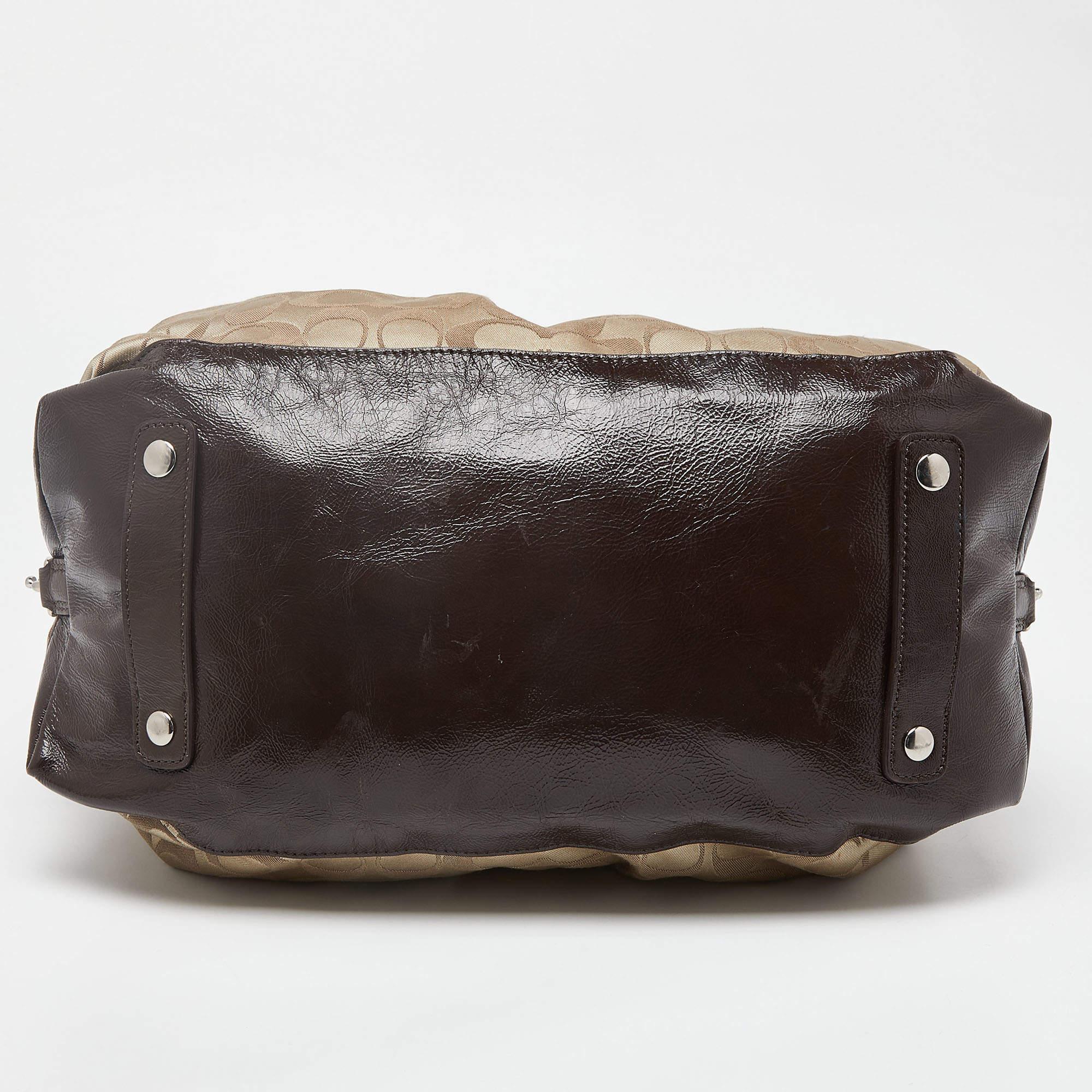 Coach Beige/Brown Signature Fabric and Patent Leather Ashley Bag 3