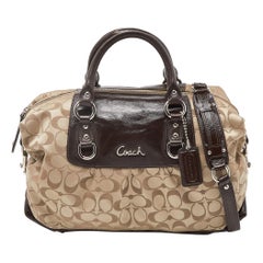 Coach Beige/Brown Signature Fabric and Patent Leather Ashley Bag