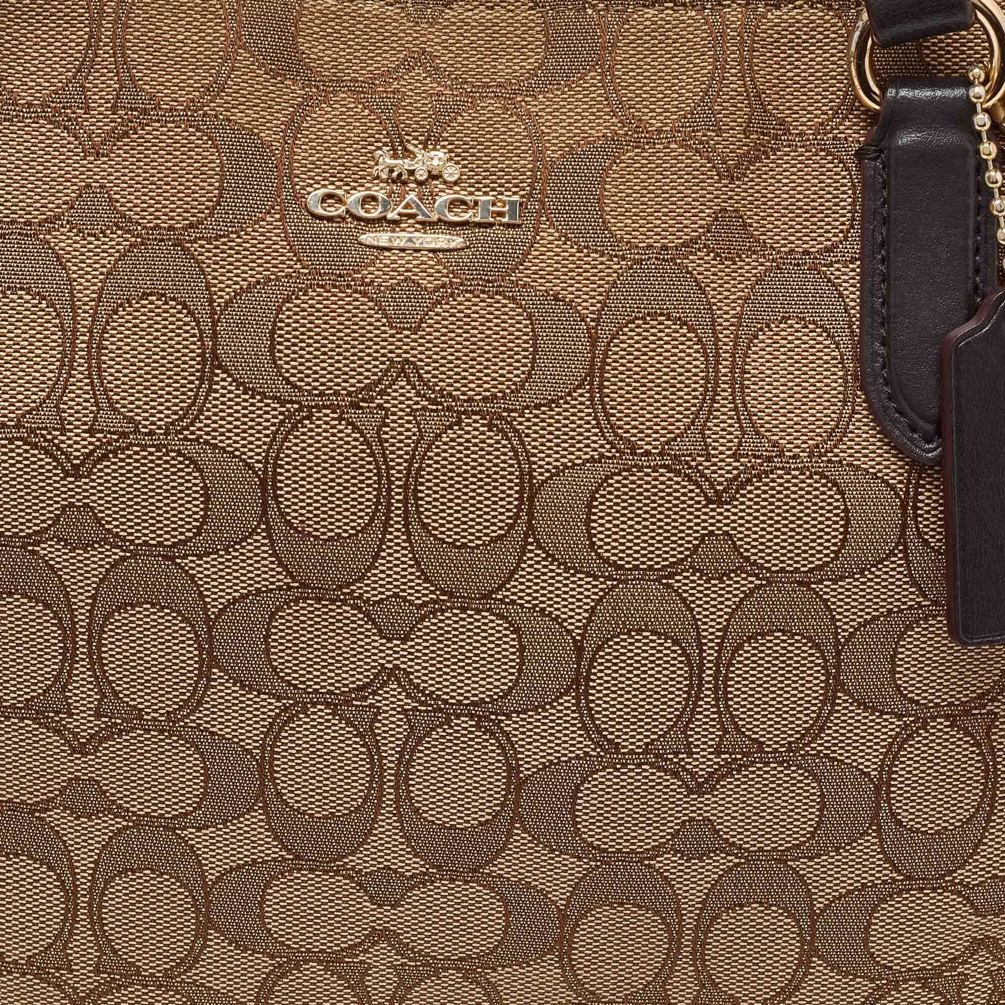 Coach Beige/Brown Signature Jacquard and Leather Zip Tote 1