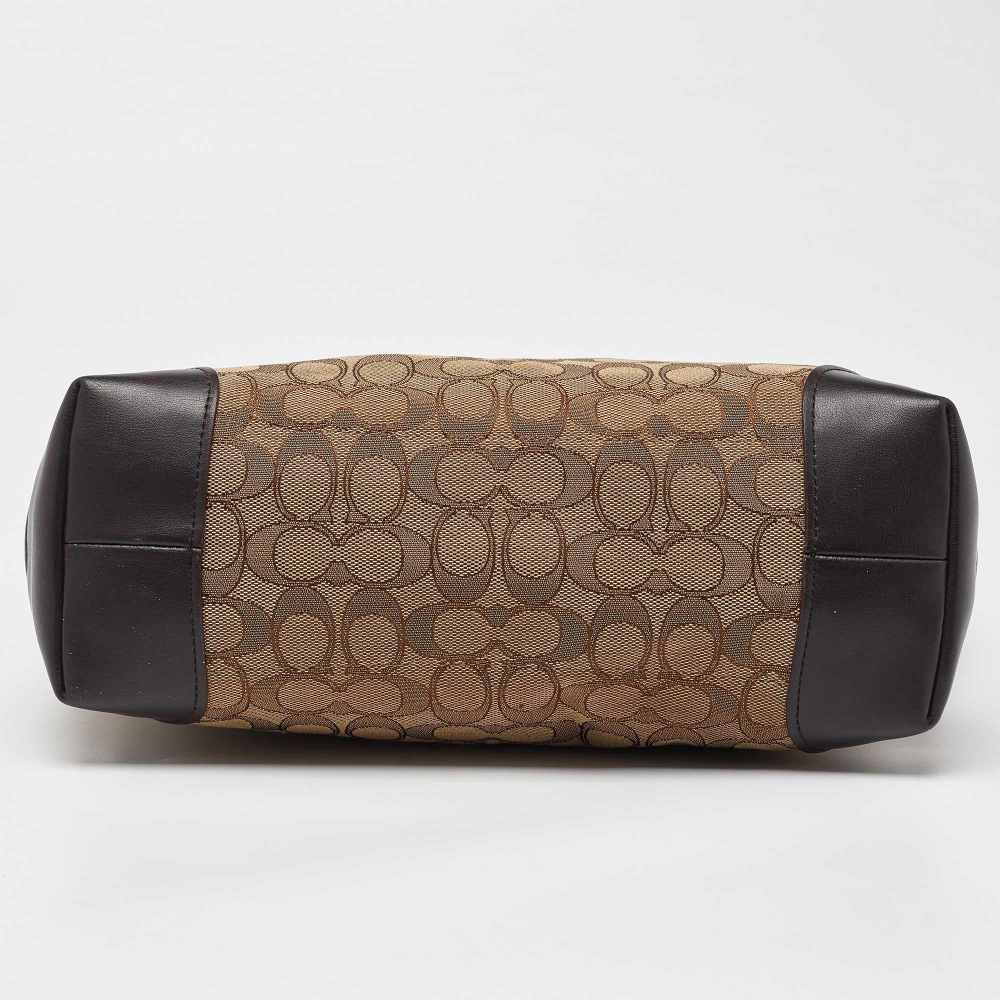 Coach Beige/Brown Signature Jacquard and Leather Zip Tote 2
