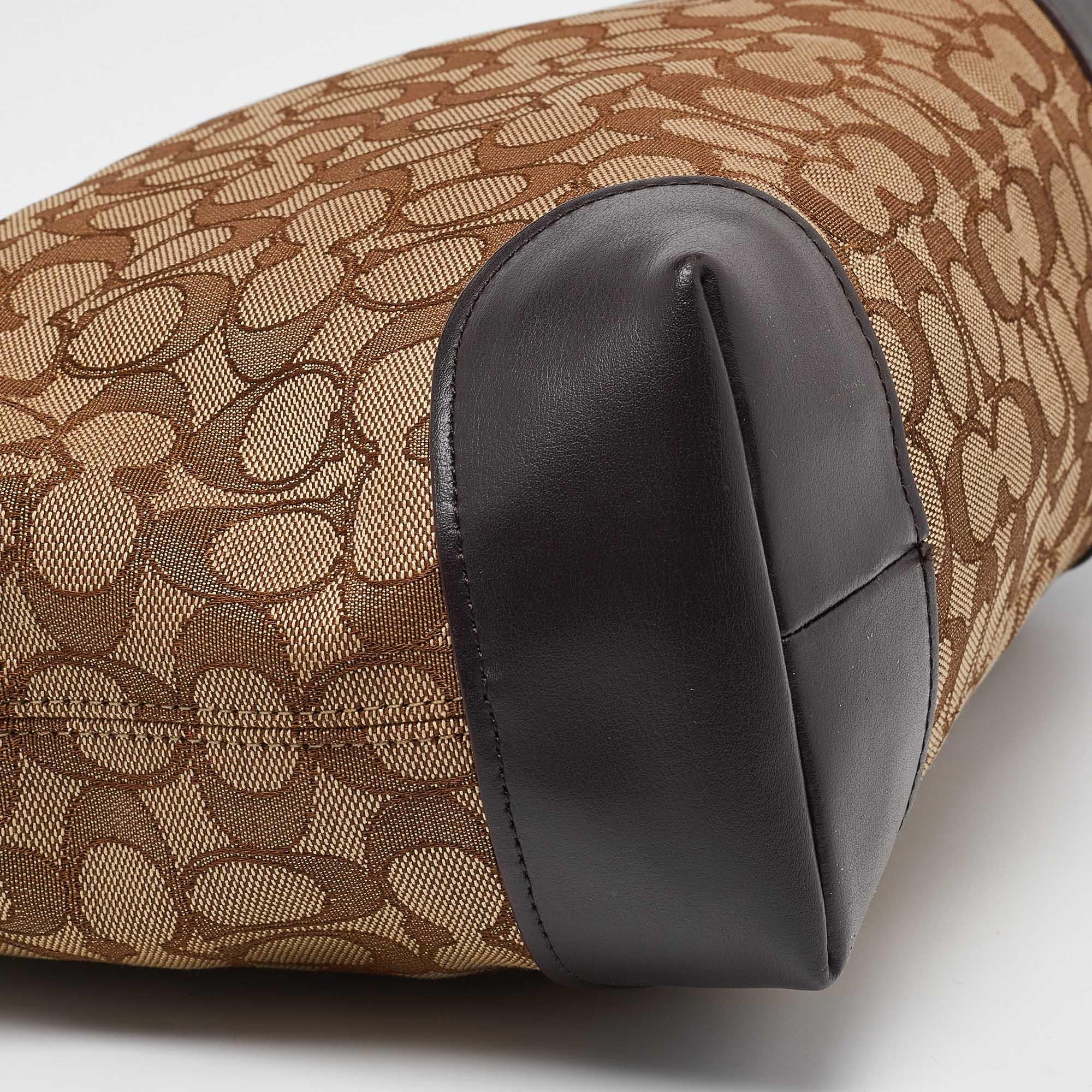 Coach Beige/Brown Signature Jacquard and Leather Zip Tote 5