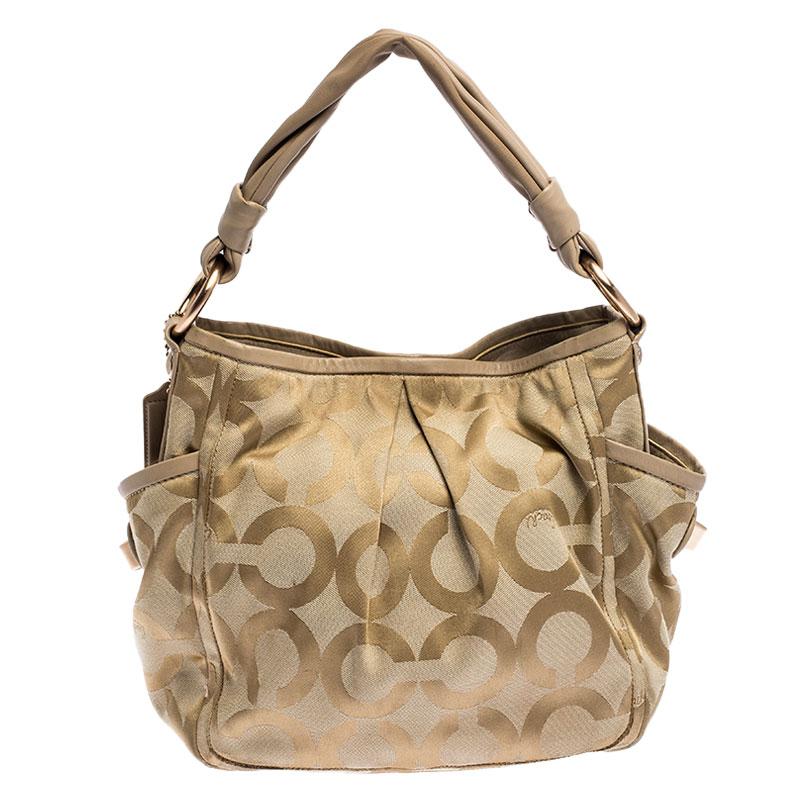 Coach Beige Canvas and Leather Op Art Parker Hobo 1