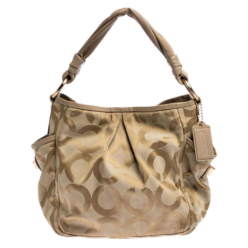 Coach Beige Canvas and Leather Op Art Parker Hobo