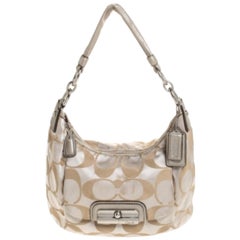 Borsa Kristin in tela e pelle beige/oro di Coach