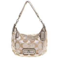 Used Coach Beige/Gold Canvas and Leather Kristin Hobo 
