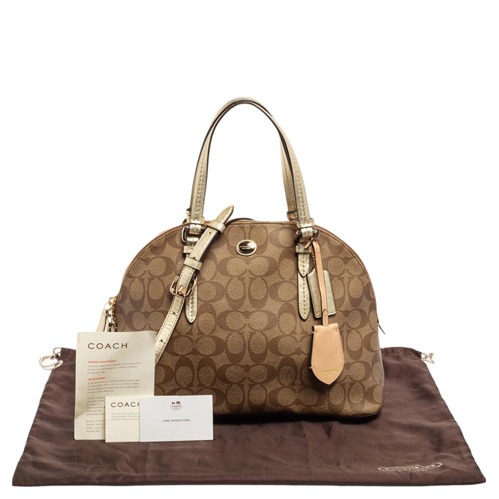 Coach Beige/Gold Signature Coated Canvas and Leather Peyton Dome Satchel 4