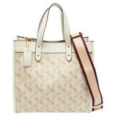 Coach Beige Horse/Carriage Print Coated Canvas and Leather Field Tote