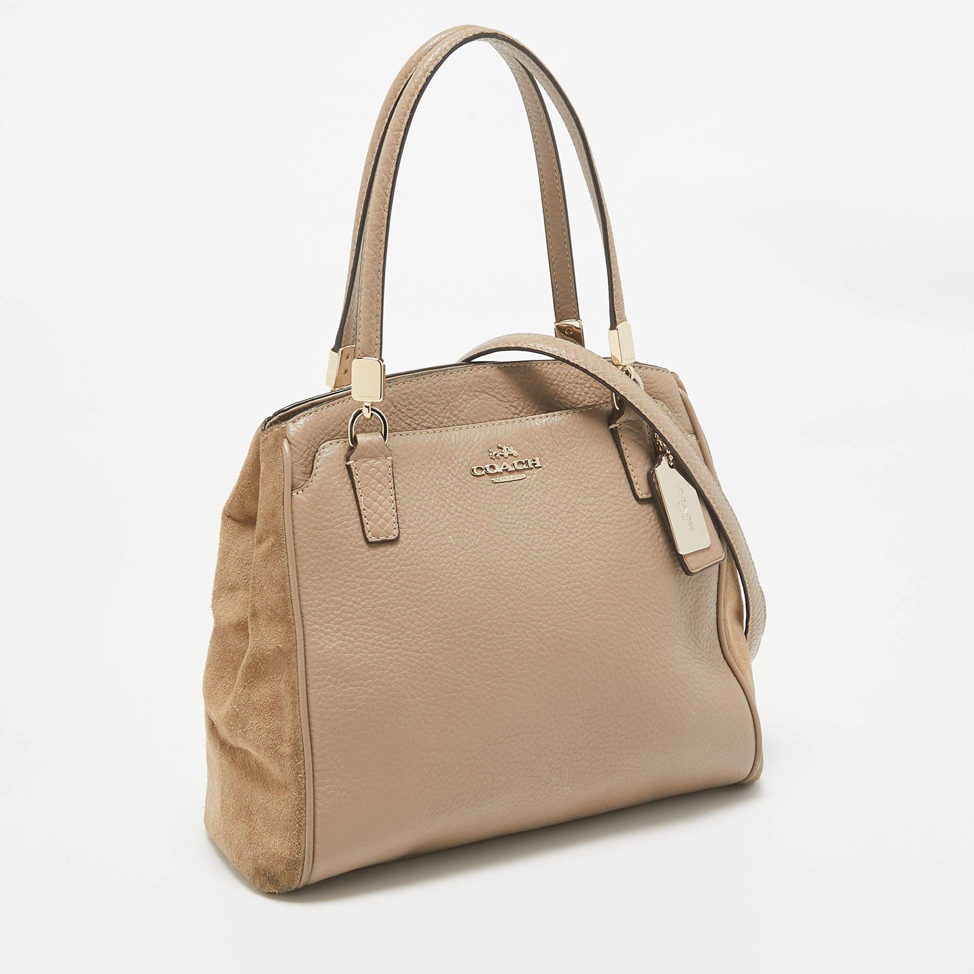 Coach Beige Leather and Suede Minetta Satchel In Good Condition In Dubai, Al Qouz 2