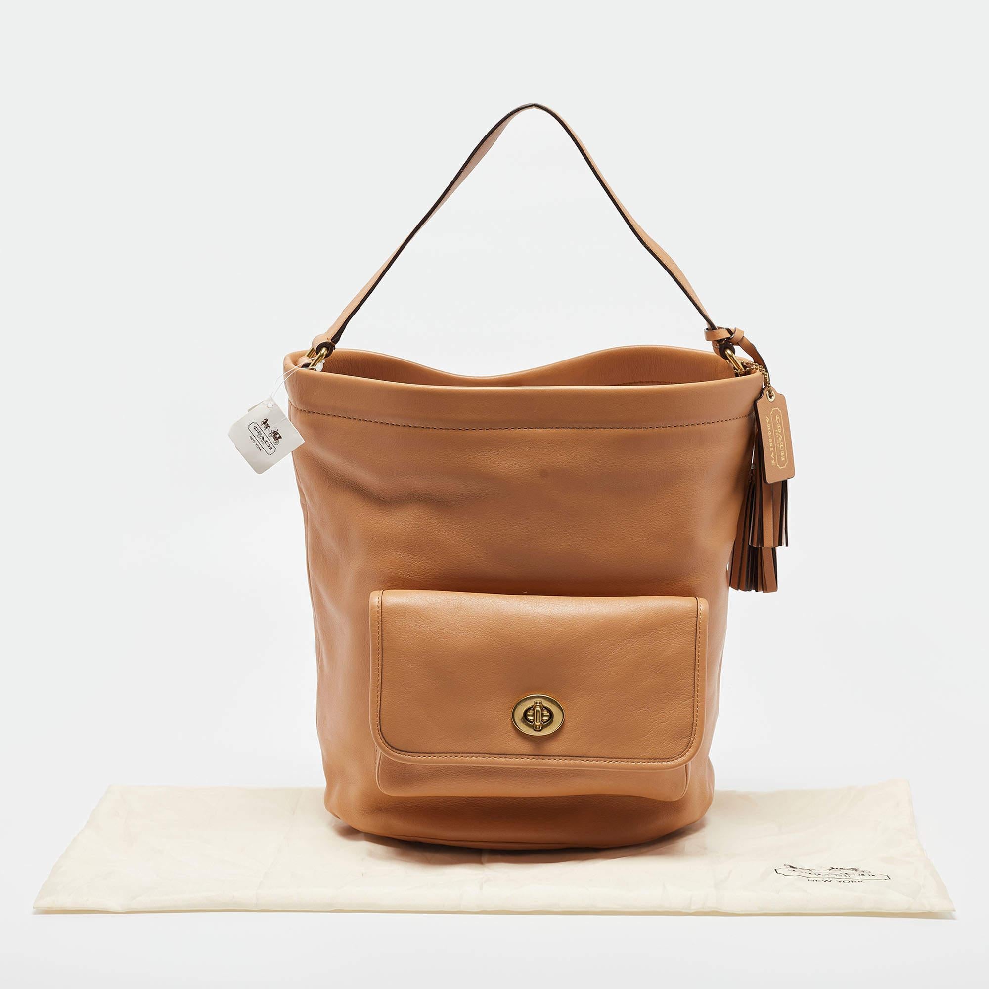 Coach Beige Leather Legacy Tassel Bucket Bag 6
