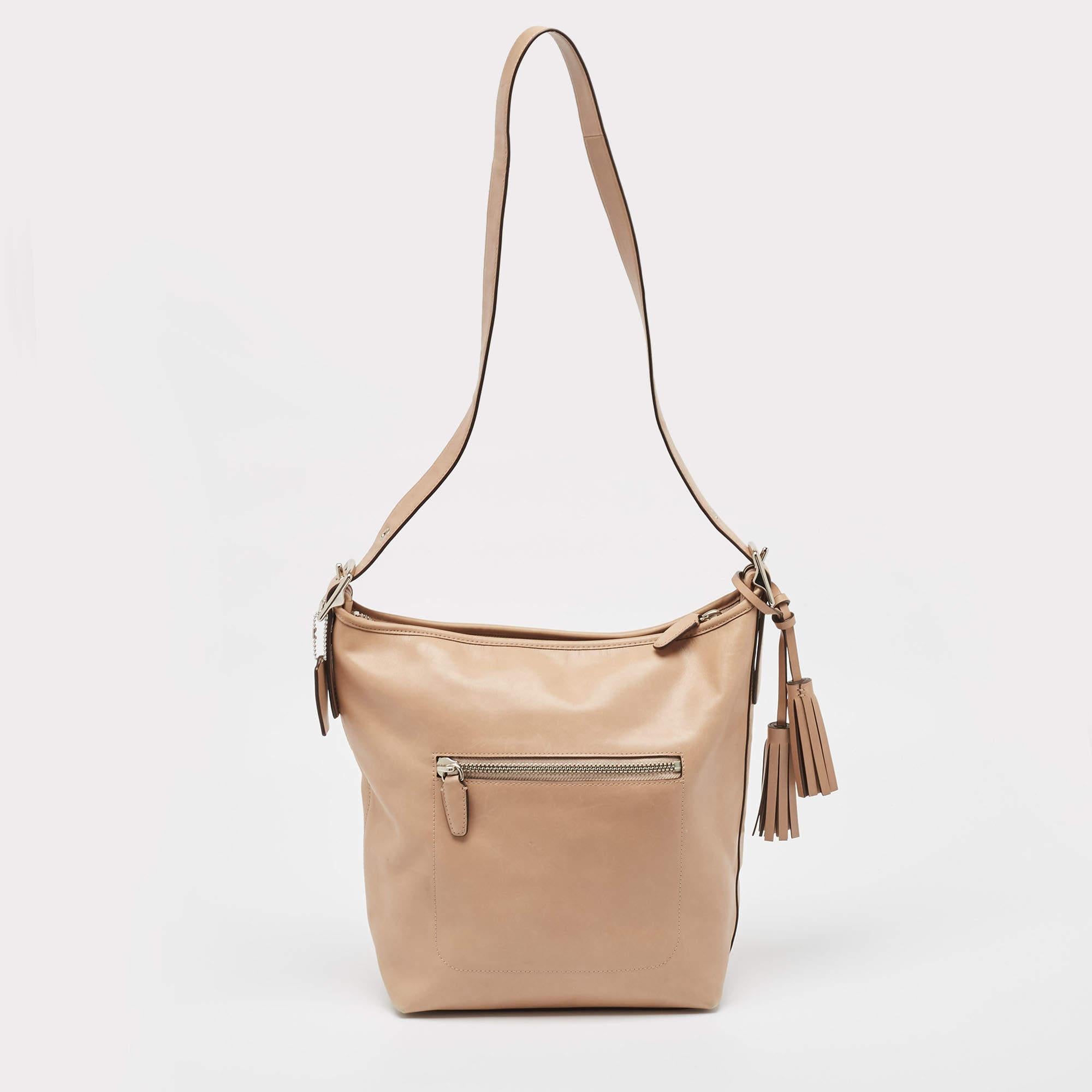 Women's Coach Beige Leather Legacy Tassel Shoulder Bag
