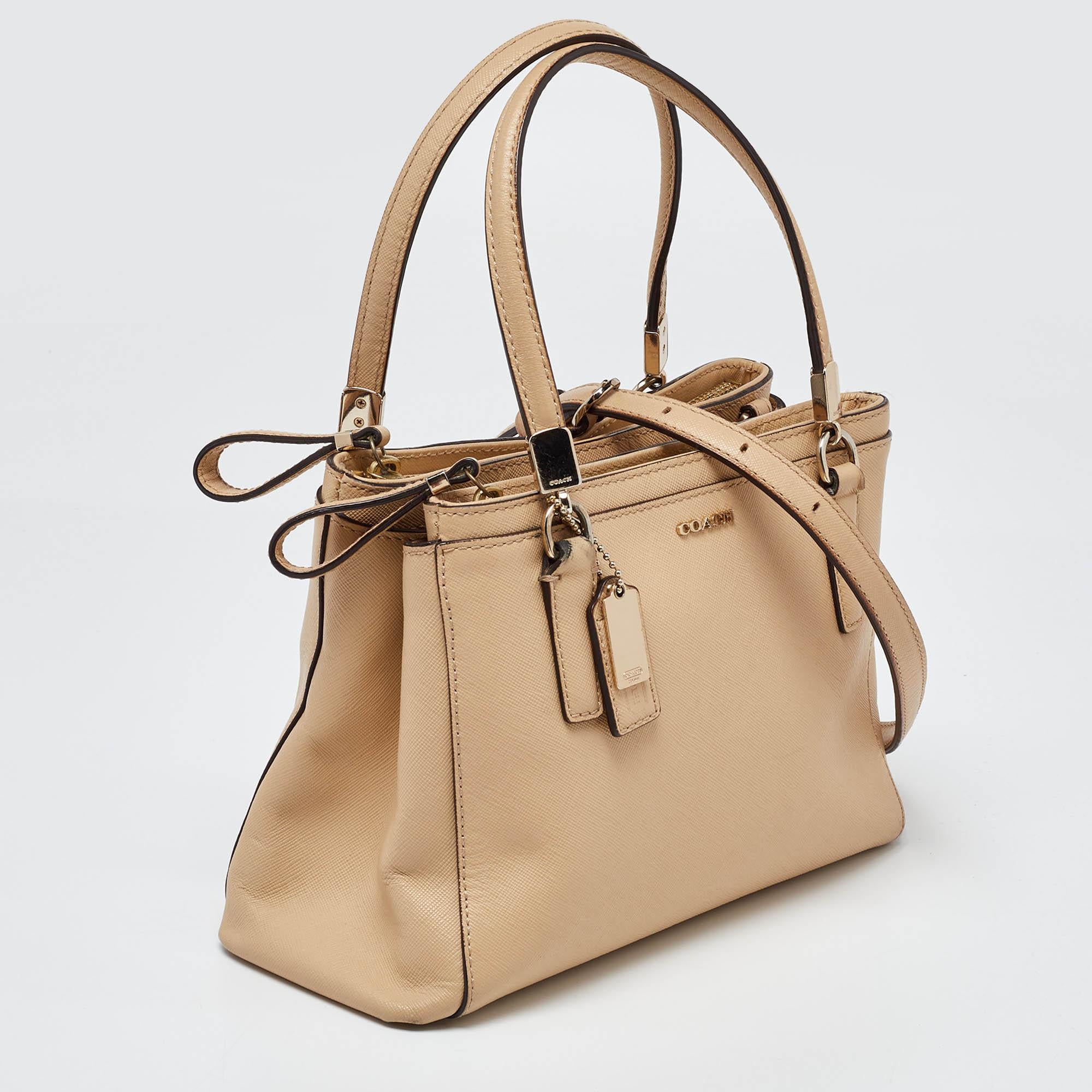 Coach Beige Leather Mini Christie Carryall Double Zip Tote In Fair Condition For Sale In Dubai, Al Qouz 2