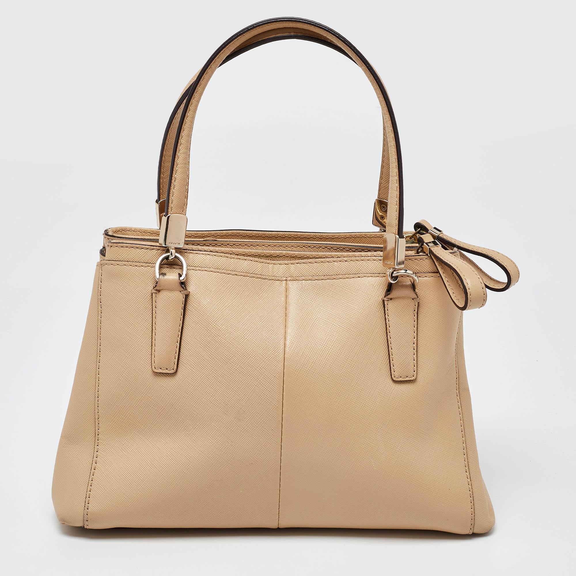 Women's Coach Beige Leather Mini Christie Carryall Double Zip Tote For Sale