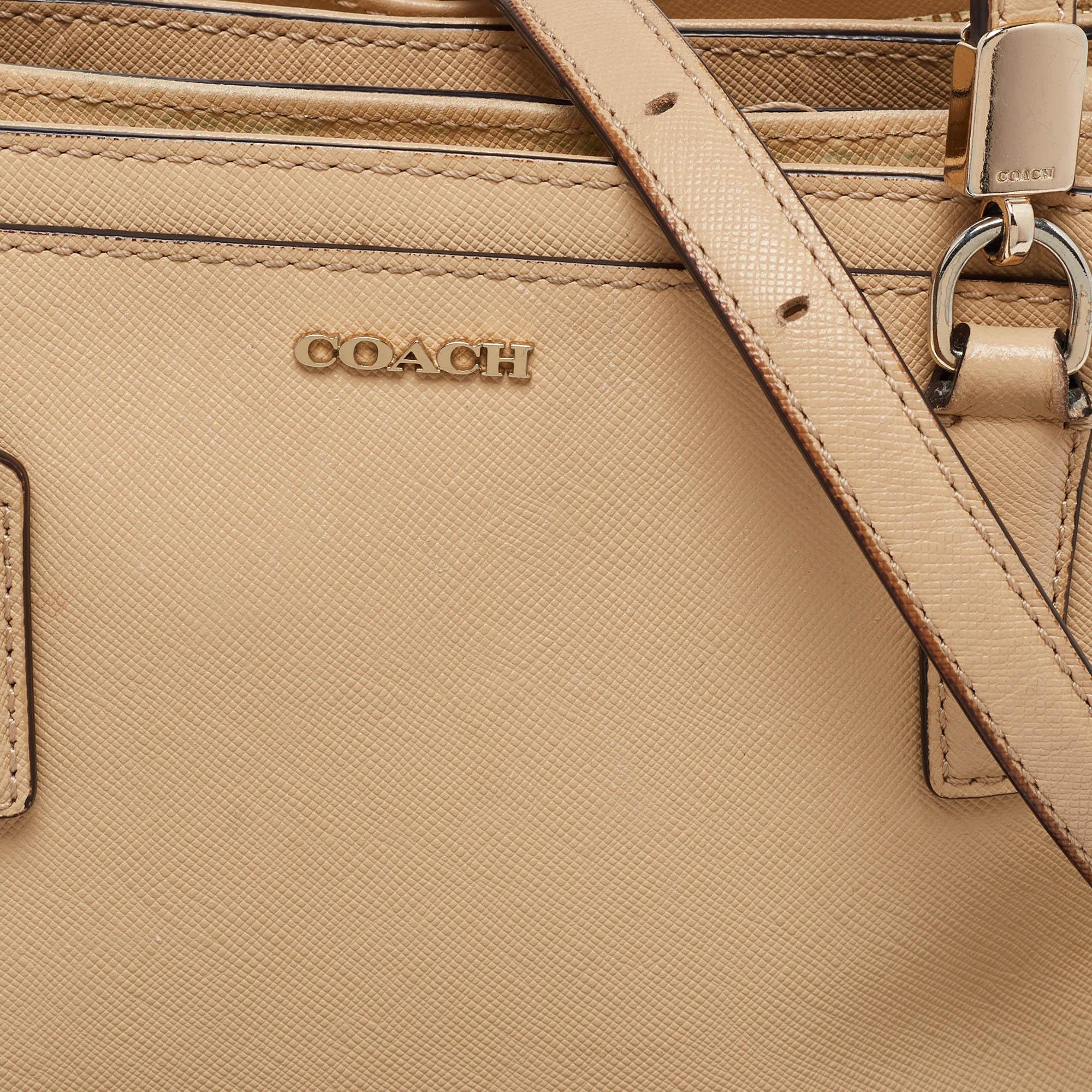 Coach Beige Leather Mini Christie Carryall Double Zip Tote For Sale 1