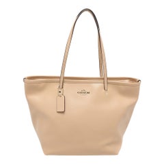 Coach Beige Leather Street Top Zip Tote