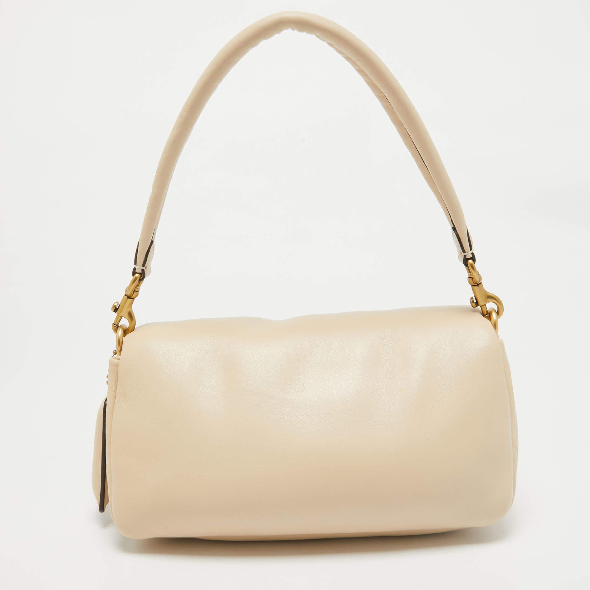 Women's Coach Beige Leather Tabby Pillow 26 Shoulder Bag