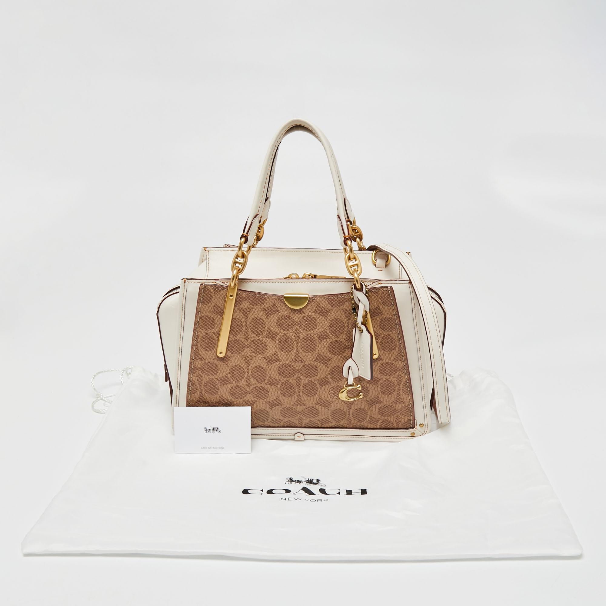 Coach Beige/Off White Signature Coated Canvas and Leather Dreamer Satchel In Good Condition In Dubai, Al Qouz 2