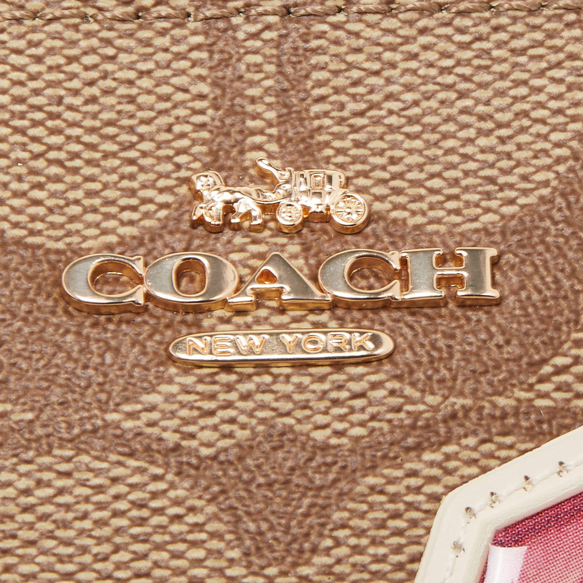 Coach Beige/Old Rose Signature Coated Canvas and Leather Disco Patch Wristlet Po For Sale 3