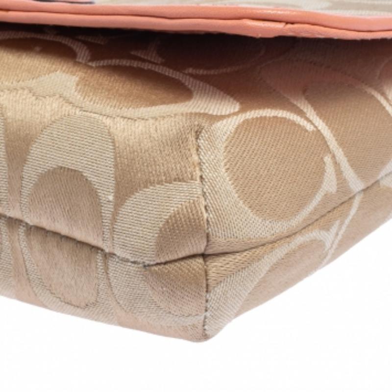 Coach Beige/Orange Signature Canvas and Leather Wristlet Clutch For Sale 2