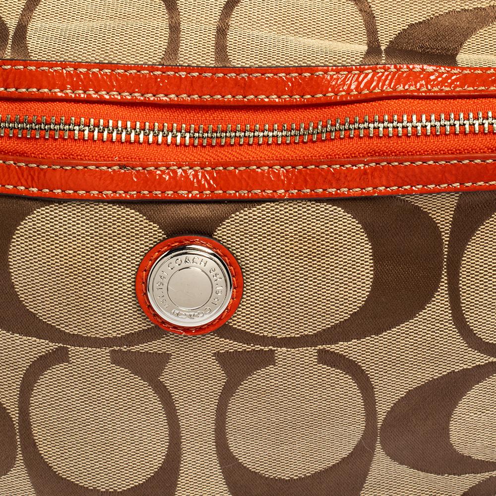 Coach Beige/Orange Signature Canvas and Patent Leather Front Pocket Hobo 2