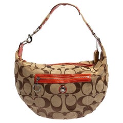 Coach Beige/Orange Signature Canvas and Patent Leather Front Pocket Hobo