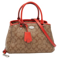 Coach Beige/Orange Signature Coated Canvas And Leather Carryall Satchel