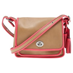 Coach Beige/Pink Leather Flap Shoulder Bag