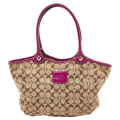 Coach Beige/Pink Signature Canvas and Leather Tote