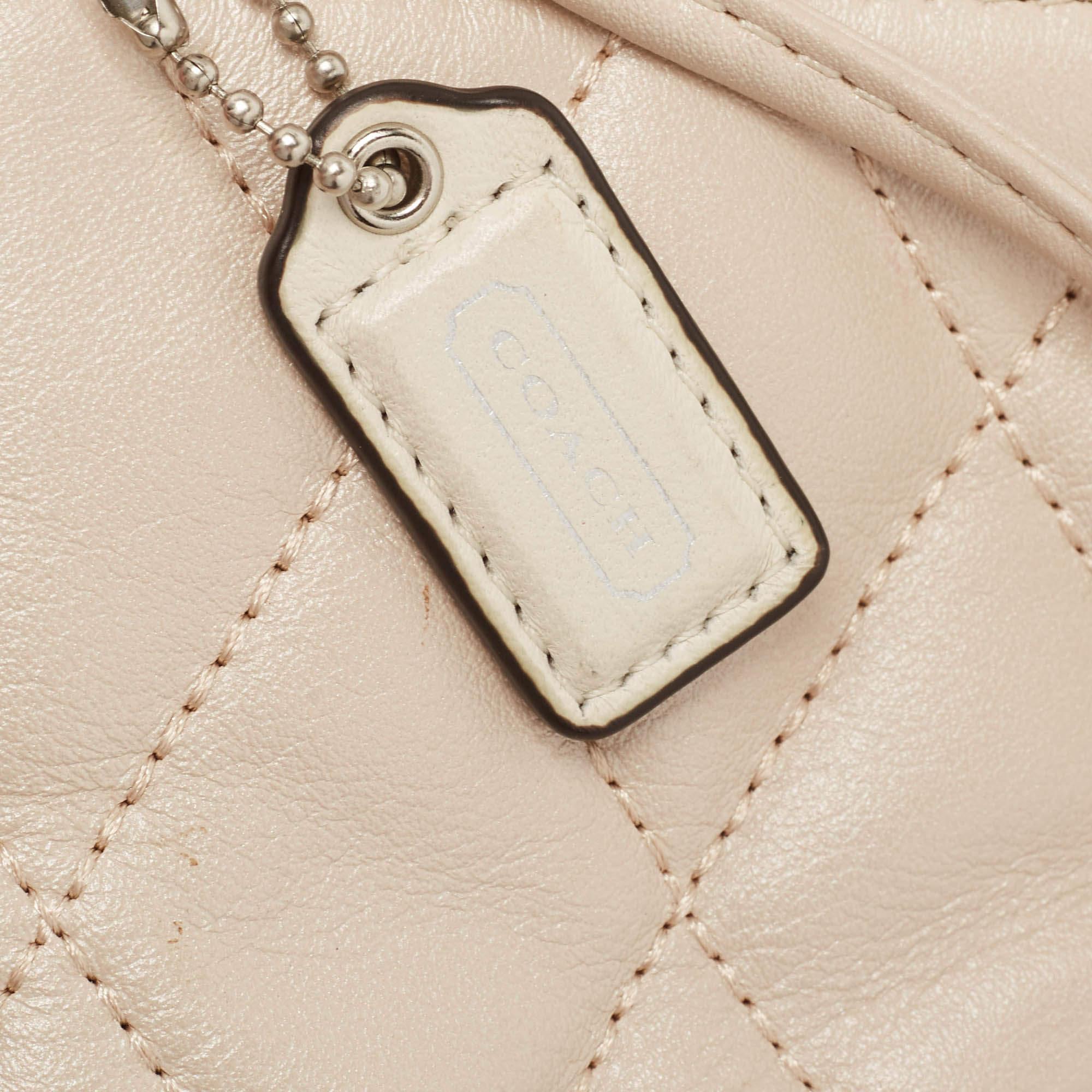 Coach Beige Quilted Leather Push Lock Crossbody Bag For Sale 3