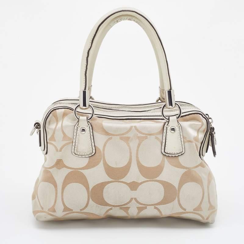 Donna Coach Beige Signature Canvas and Leather Buckle Satchel