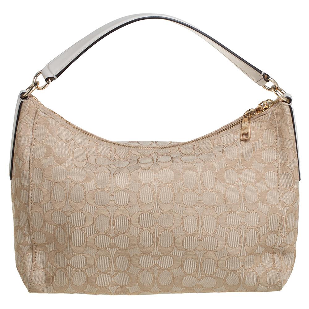 Women's Coach Beige Signature Canvas and Leather East West Celeste Hobo