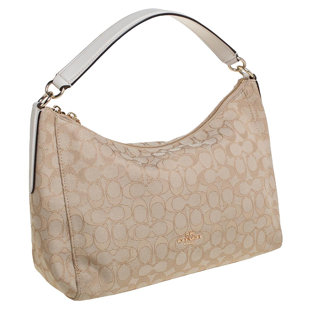 Coach Beige Signature Canvas and Leather East West Celeste Hobo 1