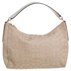 Coach Beige Signature Canvas and Leather East West Celeste Hobo
