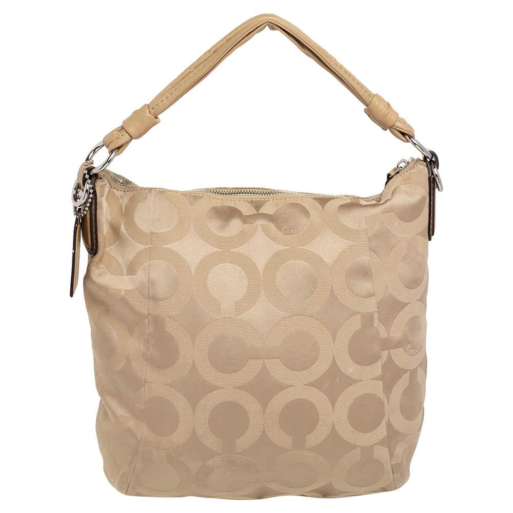 Women's Coach Beige Signature Canvas And Leather Hobo