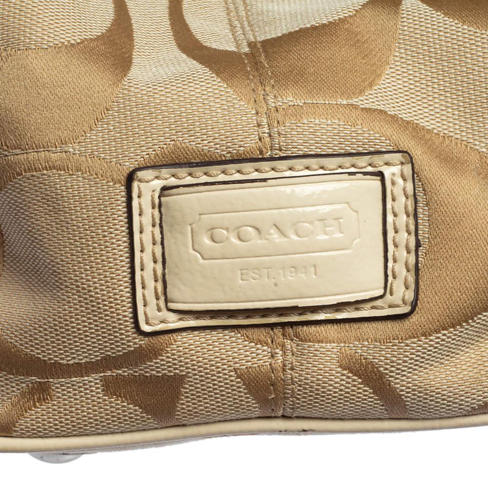 Coach Beige Signature Canvas and Patent Leather Kisslock Framed Carryall Tote 2
