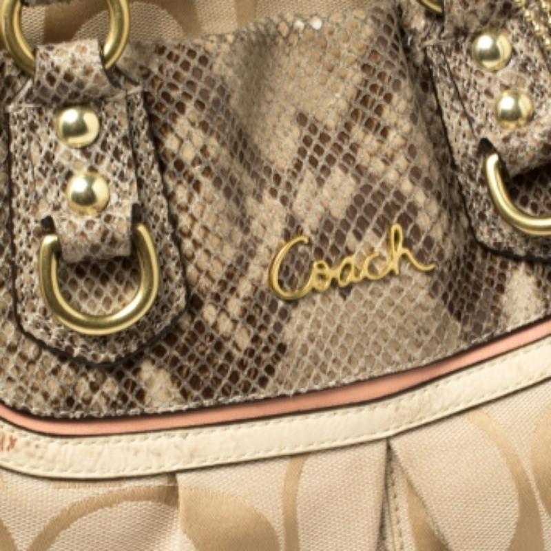 Women's Coach Beige Signature Canvas And Python Embossed Leather Ashley Tote For Sale