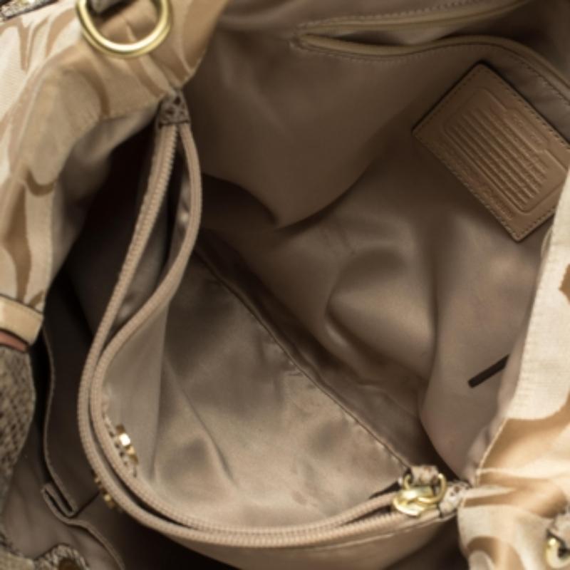 Coach Beige Signature Canvas And Python Embossed Leather Ashley Tote For Sale 1